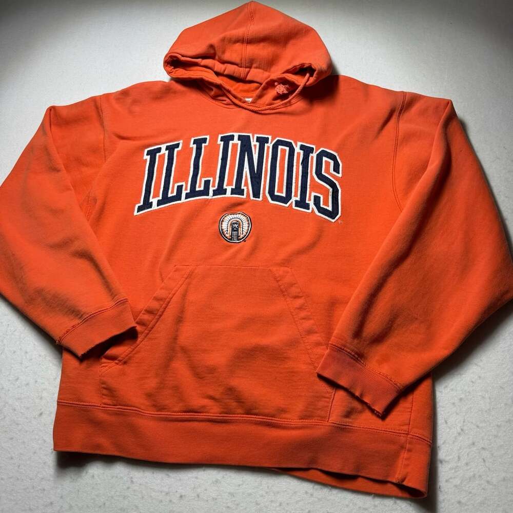 Vintage Illinois Fighting Illini NCAA Orange Embroidered Pullover Hoodie